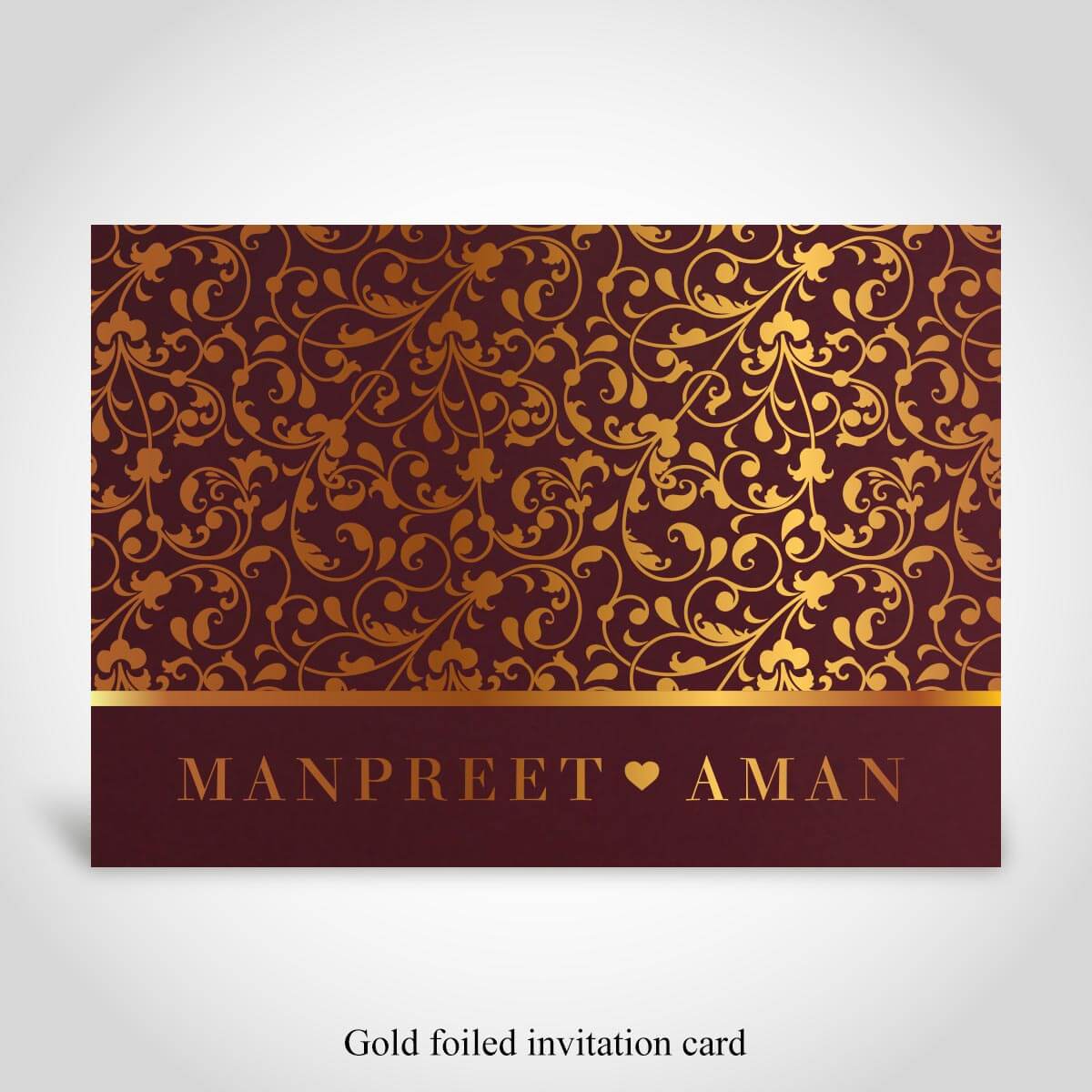 Dark Red, Gold Foiled Sikh Wedding Card – CFS395