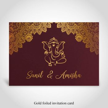Gold foiled Ganesh Hindu wedding invitation card