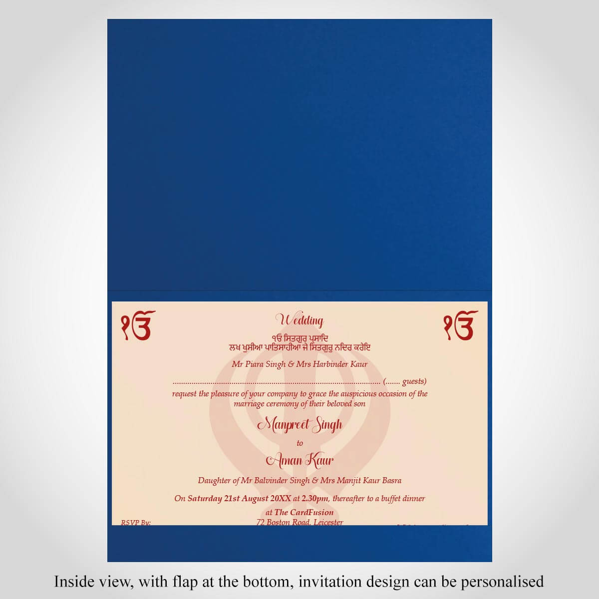 Blue Sikh Wedding Card, Gold Foiled – CFS453