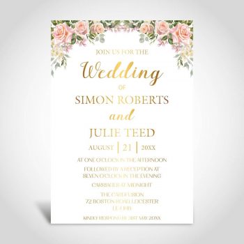 Watercolour floral wedding card with gold foiling