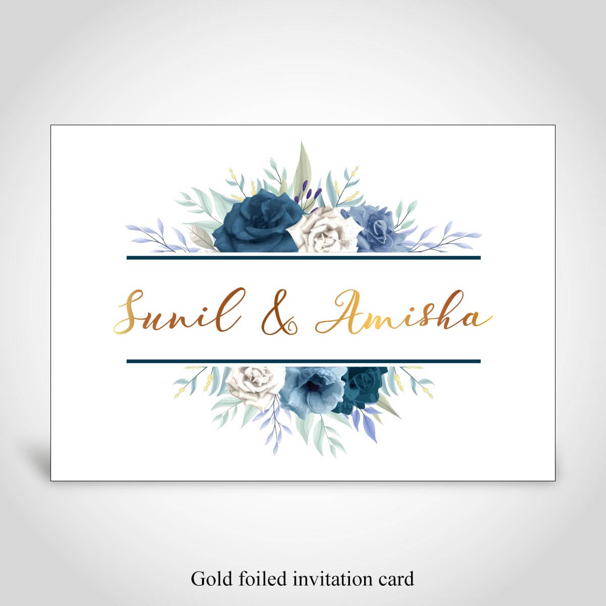 Hindu Wedding Invitation Card, Blue and White Floral, Gold Foiled – CFK295