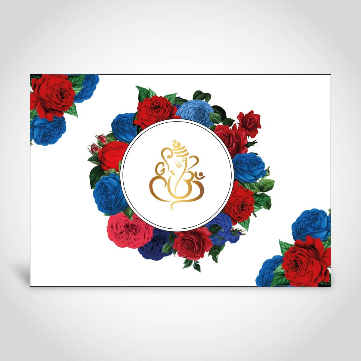 Hindu Wedding Invitation, Red & Blue Floral Wreaths, Gold Foiled Ganesh – CFK423