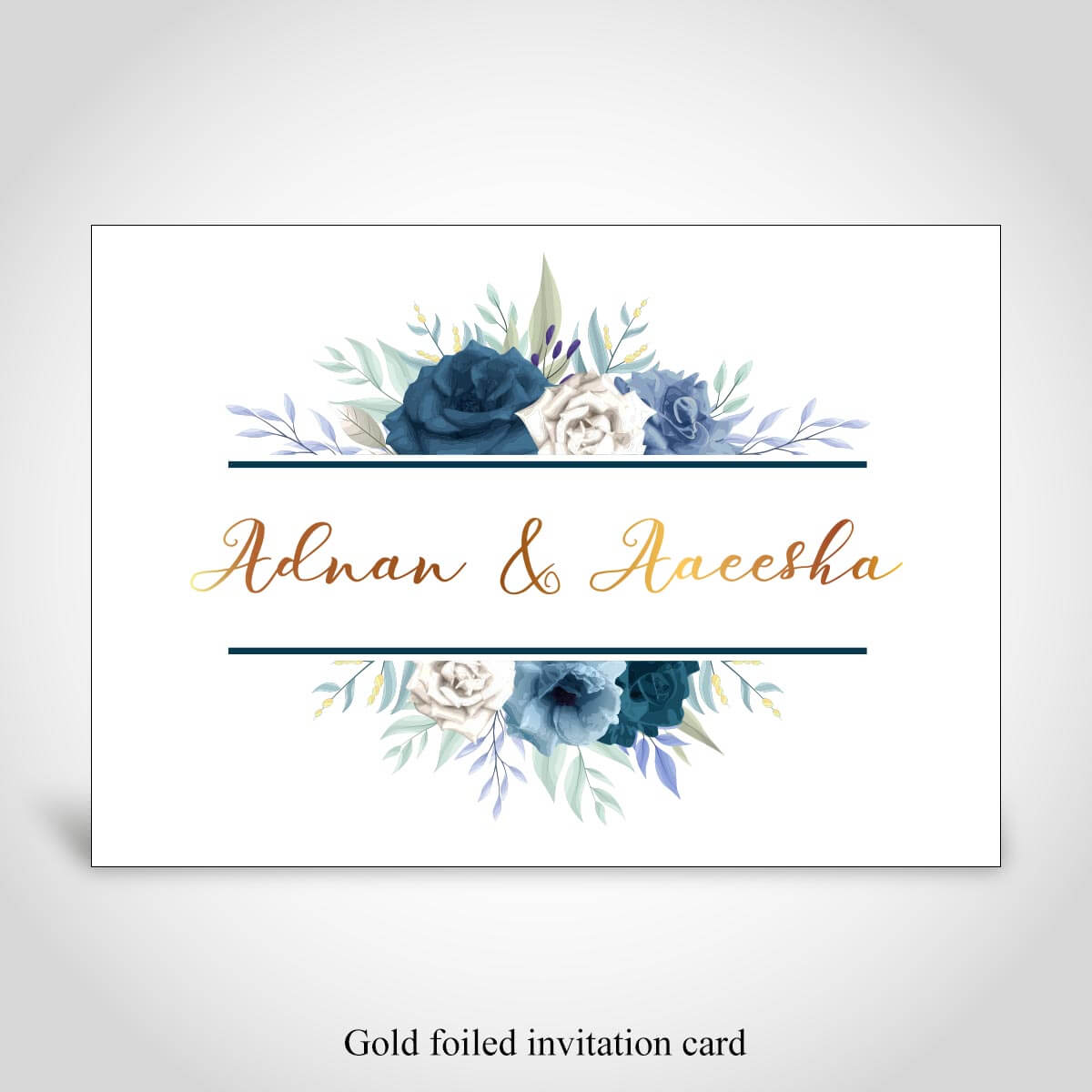 Islamic Wedding Invitation, Blue and White Floral, Gold Foiled – CFM295