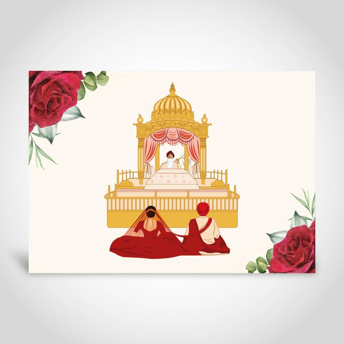 Punjabi Wedding Card, Anand Karaj with Floral Borders, Cream Card – CFS352