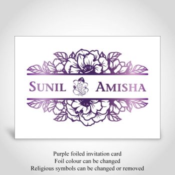 Indian wedding invite, purple foiled, floral theme