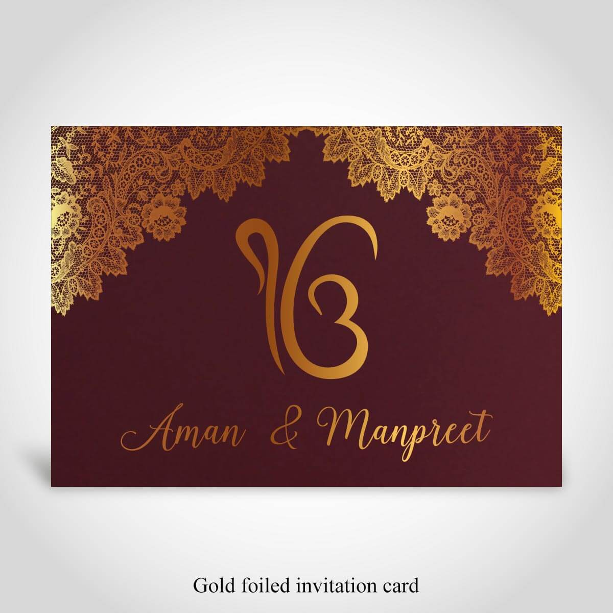Dark Red, Gold Foiled Punjabi Wedding Card – CFS305