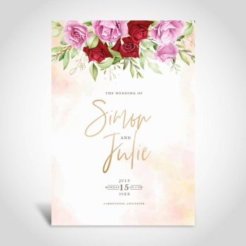 Red roses floral wedding invitation card