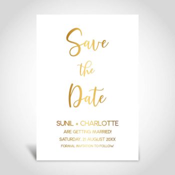 Gold foiled save the date card