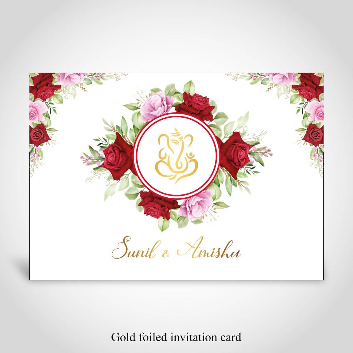 Hindu Roses Floral Wedding Invitation Card, Gold Foiled – CFK428