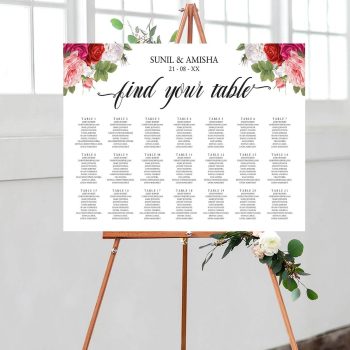 Wedding seating chart with floral borders