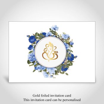 Blue floral hindu wedding invitation card