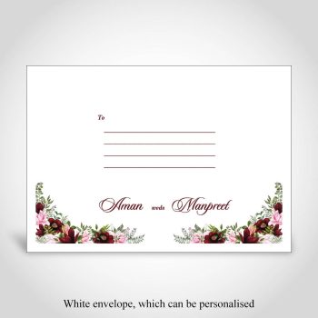 White printed envelope for Sikh wedding invitation card with floral design