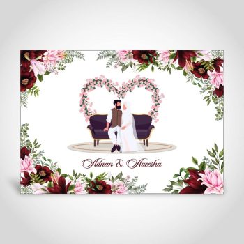 Islamic wedding card with couple - with a floral frame