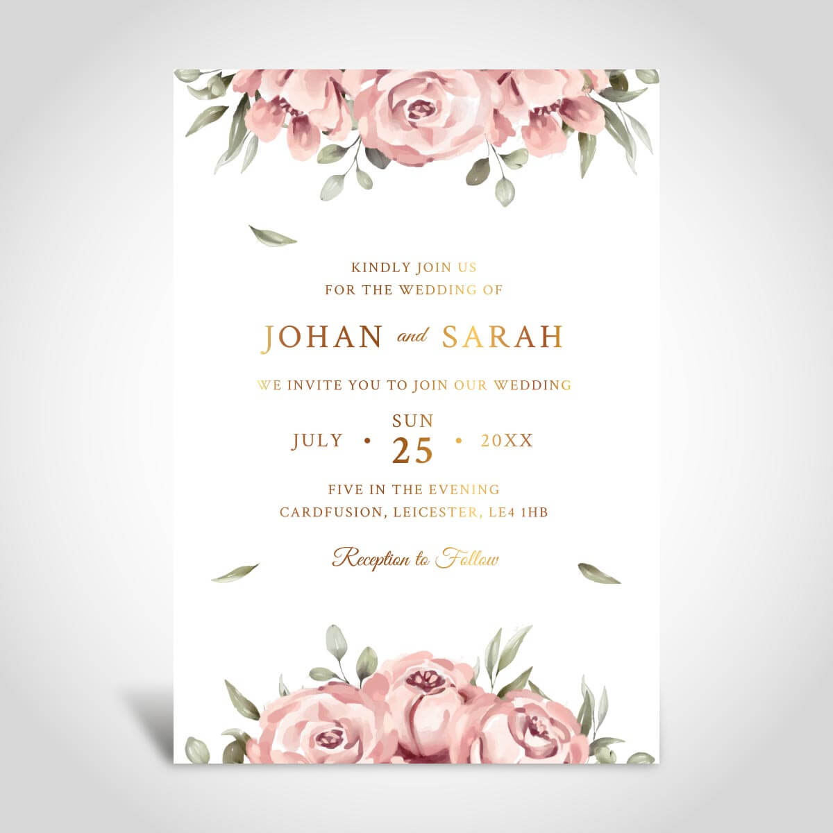 Flower Wedding Invitation Card, Gold Foiled – CFI312