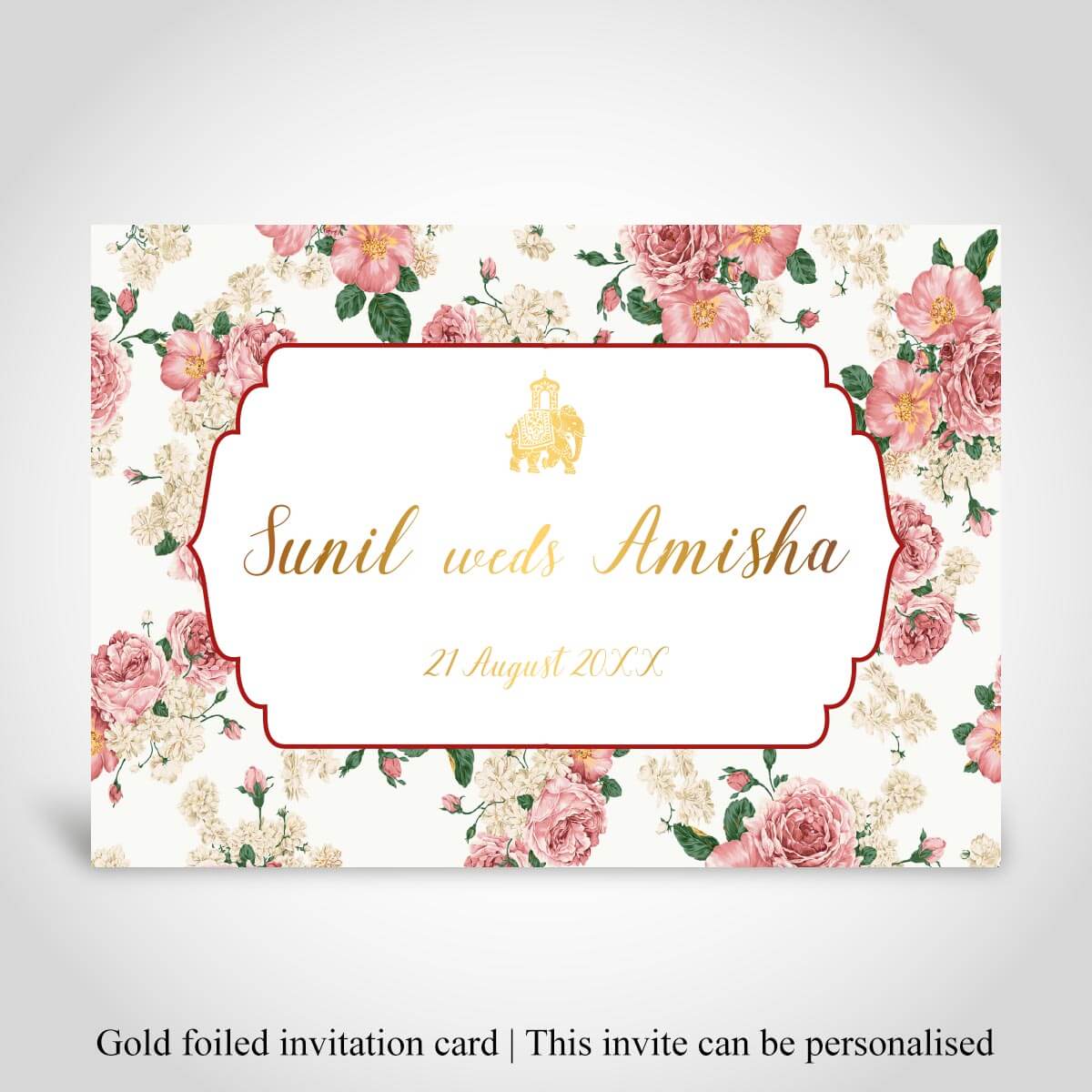 Floral Hindu Wedding Invite, Gold Foiled – CFK278