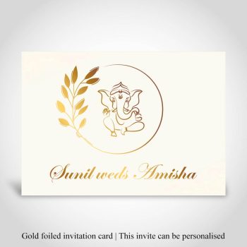 Cream Hindu Indian wedding card with gold foiled wreath