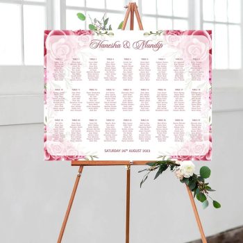 Pink floral themed wedding seating chart