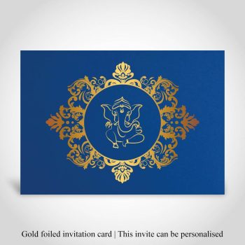Exquisite Gold Foiled Ganeshji Invitation Card with Ornamental Frame