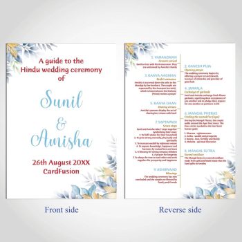 hindu wedding ceremony program light blue watercolour flowers