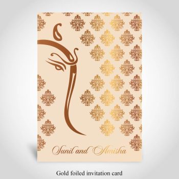 Hindu wedding card, gold foiled ganesh and mandala design