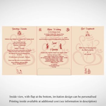 Hindu wedding card, pearl cream cardstock, inside view.