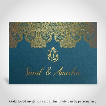 Teal Hindu Wedding Card with Gold Foiling, A5 size