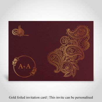 Muslim wedding card, pailsey, gold foiled, A5 size