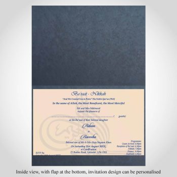 Muslim wedding card - navy invitation card with cream insert - blue text and design