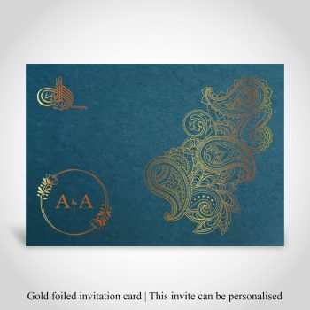 Teal Islamic Wedding Card with Gold Foiling